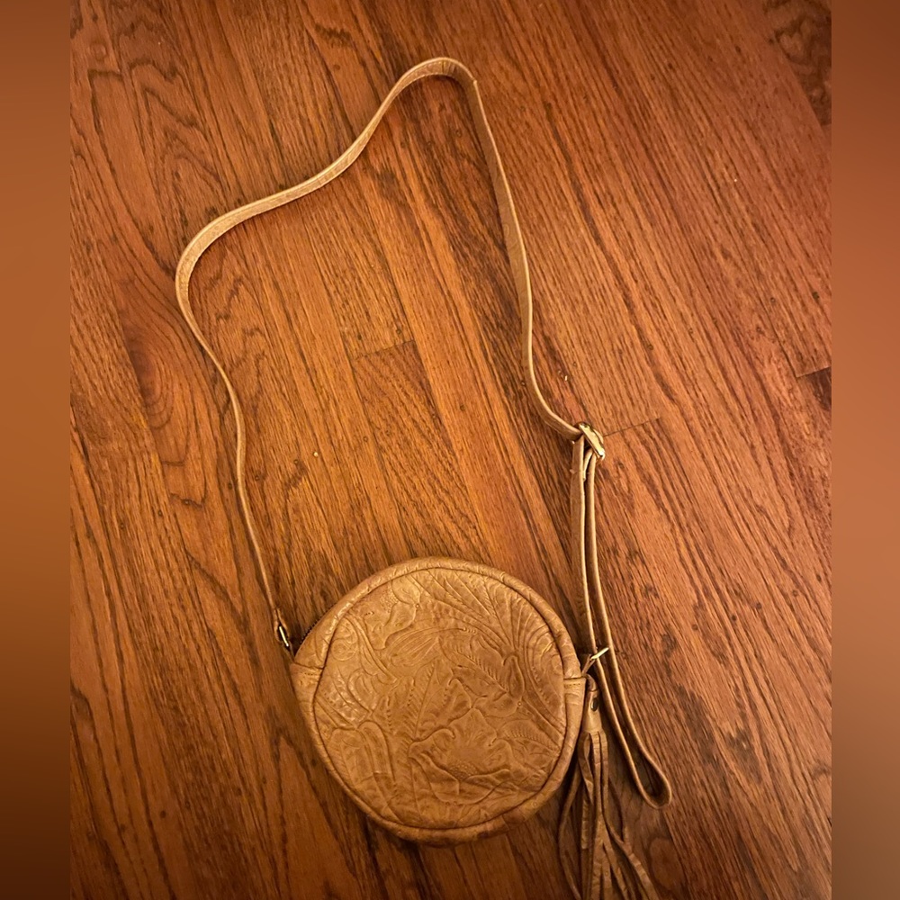 Tooled leather crossbody bag